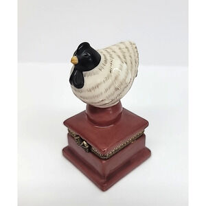 Vintage Foreside Black & White Chicken/Hen On Reddish Hinged Trinket Box